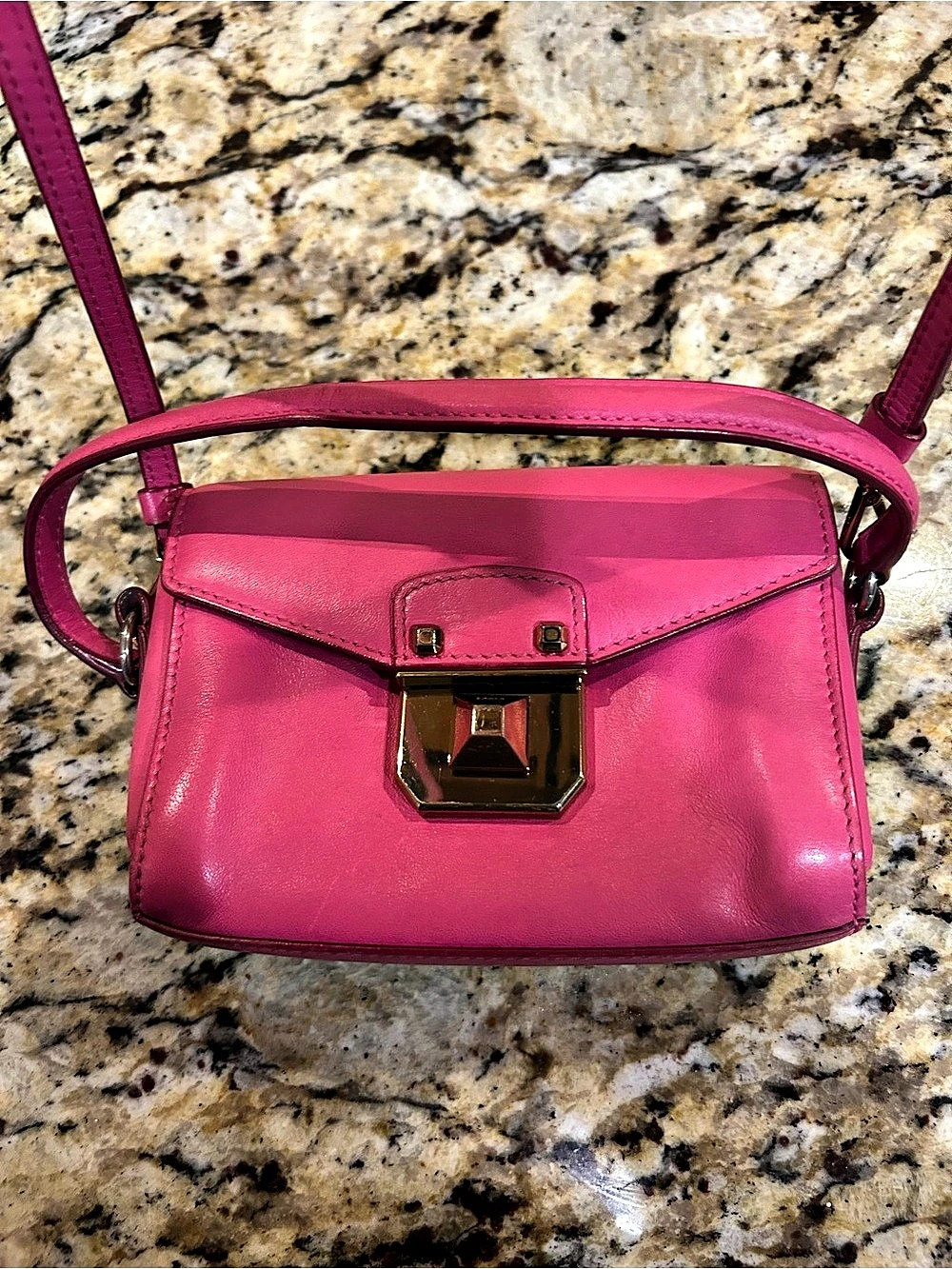 MCM Pink Small Satchel Top Handle Detachable Strap Gold Push Lock Pocket